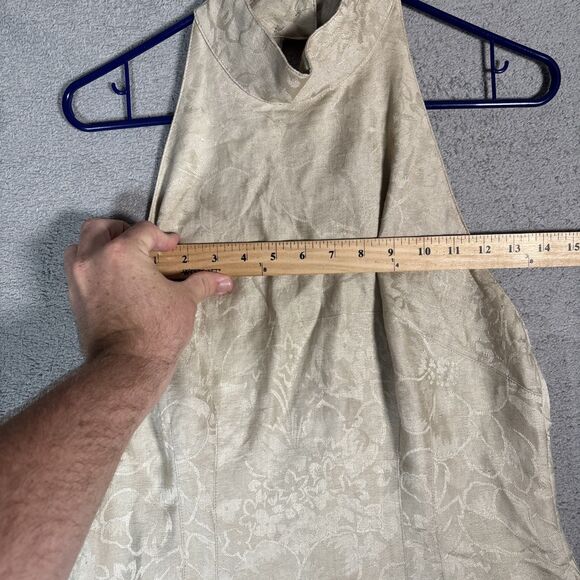 Vintage Geary Roark Kamisato Halter Dress Women's Size 12 Linen Blend Champagne - Picture 10 of 16